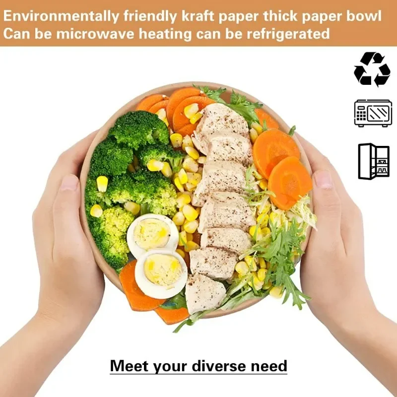 10-Pack Kraft Paper Salad Bowls with Lids Biodegradable Disposable Tableware for Meal P... - SKU KPSB2151 - UGI Packaging
