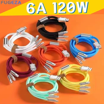 120W 6A 3 인 1 고속 충전 C 타입 케이블 마이크로 USB, 아이폰 충전 케이블, 삼성 화웨이 샤오미 휴대폰 충전기 USB