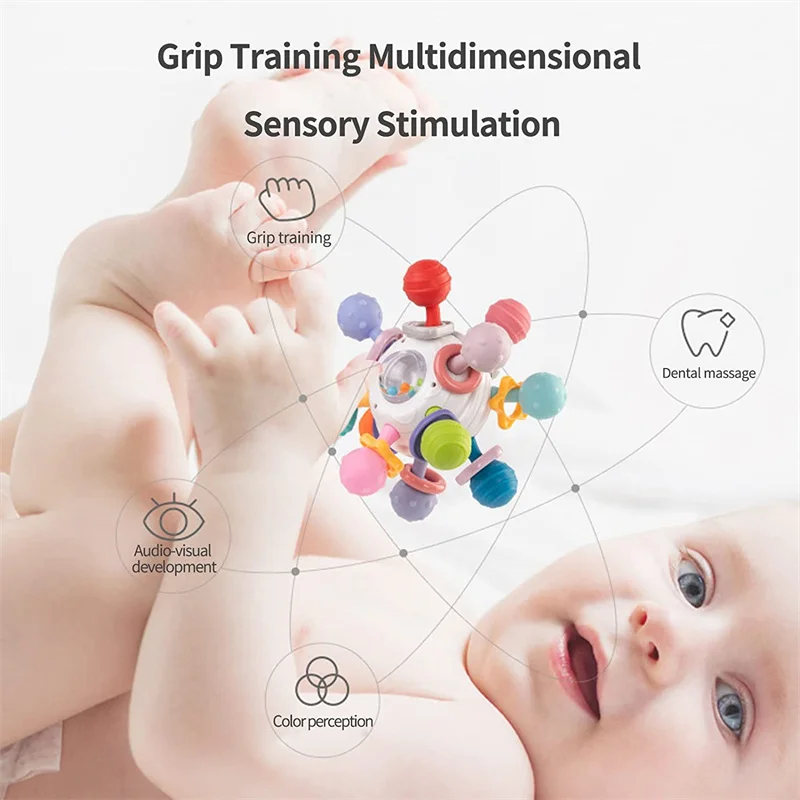 Juguetes Montessori para el desarrollo del bebé, juego de sonajeros,  mordedores, Bola de actividad de agarre, juguetes sensoriales para bebés de  0 a 12 meses - AliExpress