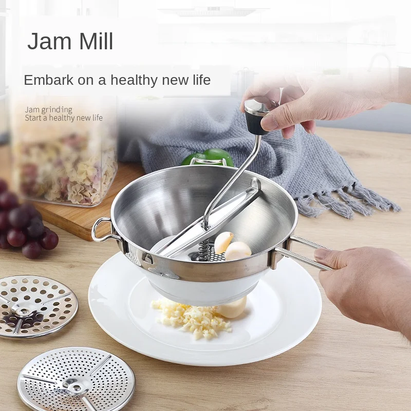 Multifunctional Food Mill Stainless Steel Manual Potato Masher with 3 Discs