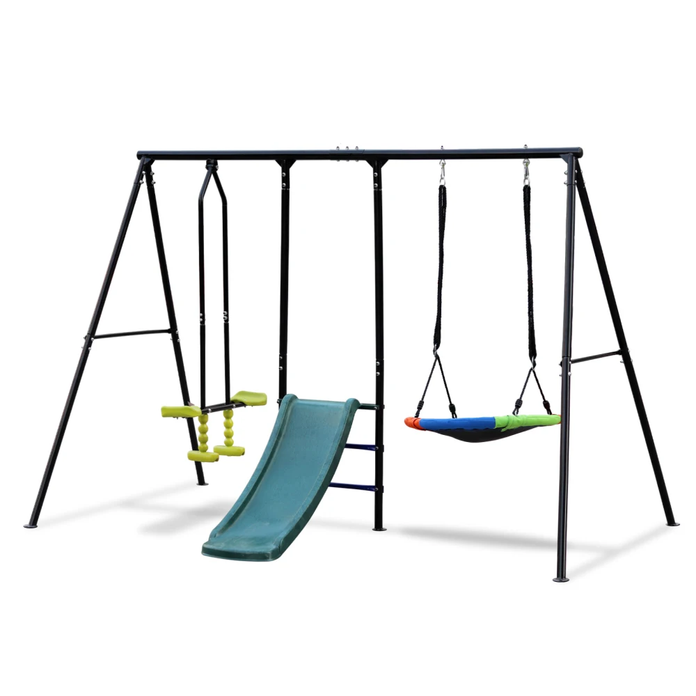 Swing Sets for Backyard, 550LBS Swingset Outdoor for Kids, Swing Set with Slide and Glider, 1 Saucer Swing 2