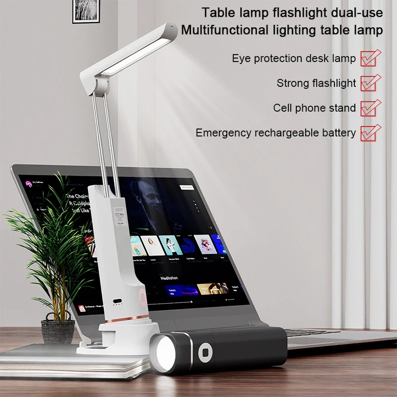 접이식 LED 데스크 램프, 휴대용 USB 충전식 스터디 테이블 램프, 터치 디밍 독서, 사무실 업무용 야간 조명