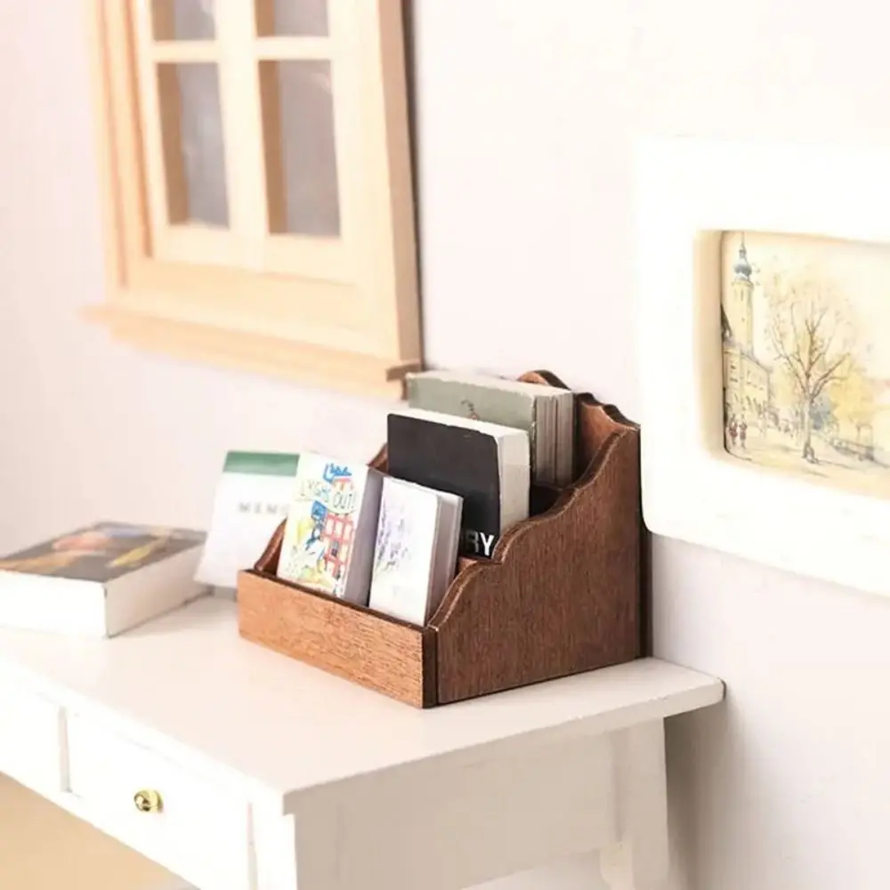 

Wooden Miniature Desktop Storage Rack Simulation Organizer Box Dollhouse Storage Organizer Box Furniture Miniature