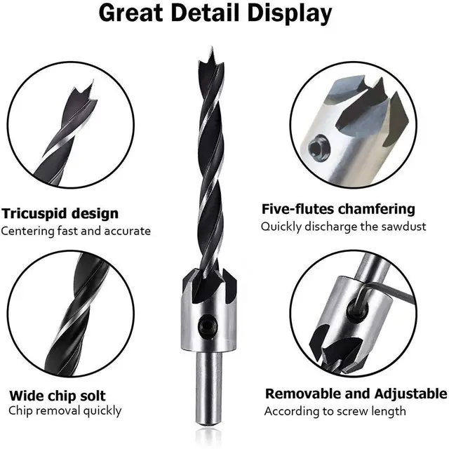 Set 26 Punte Per Trapano Per Smusso E Svasatura - Per Legno, Metallio, Plastica - Con Chiave E Punzone Centrale