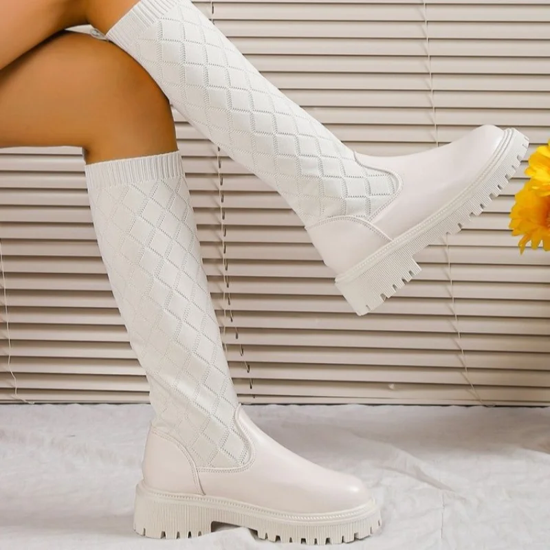 

Nice New Winter Stretch Sock Boots Over The Knee Boots Women's Thick Bottom Slim High Heel Large Size Round Toe Boots Long Boots