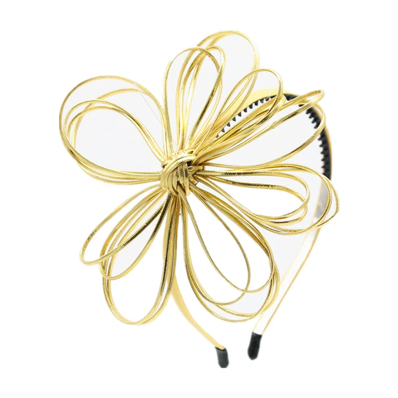 

NEW SPRING SUMMER STYLE fashion pu leather gold string flower girls fashion hairband with teeth 10cm