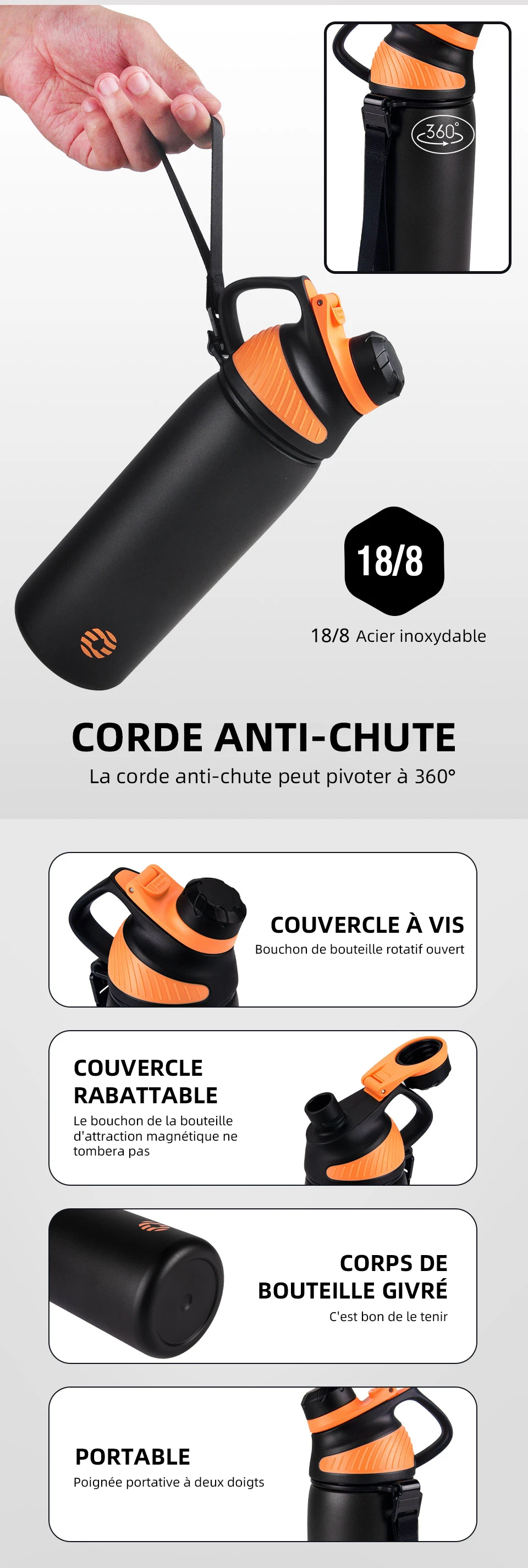 FIFY STORE Gourde Isotherme Double Parois et Couvercle Magnétique  