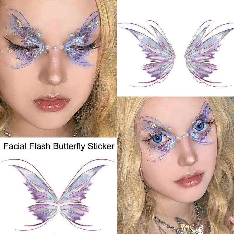 Flash Butterfly Temporary Tattoo Sticker Eye Face Makeup Decoration Flash Fairy Body Art Flash Butterfly Waterproof False Tattoo 2