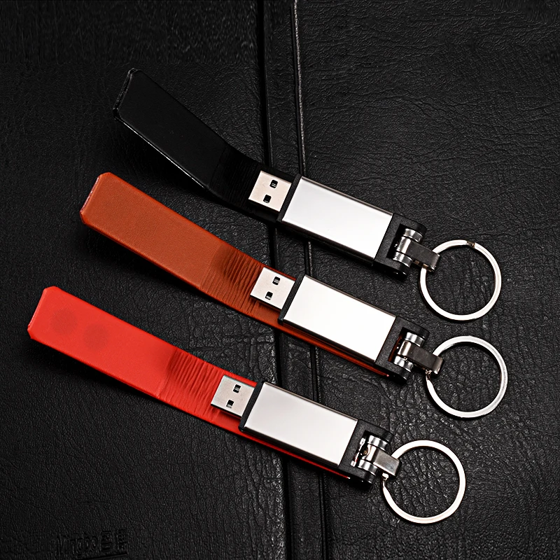 

Portable Leather Keychain Pen Drive USB Flash Drives Real Capacity Memory Stick Black 64GB/32GB/16GB/8GB U Disk Wedding Gifts