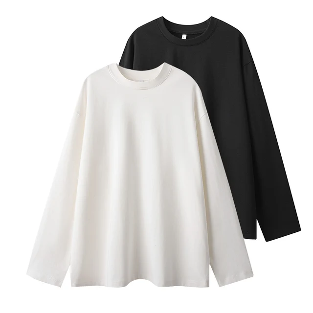 Spring Autumn New Women Long Sleeve O-Neck Basic T Shirts Black White 1