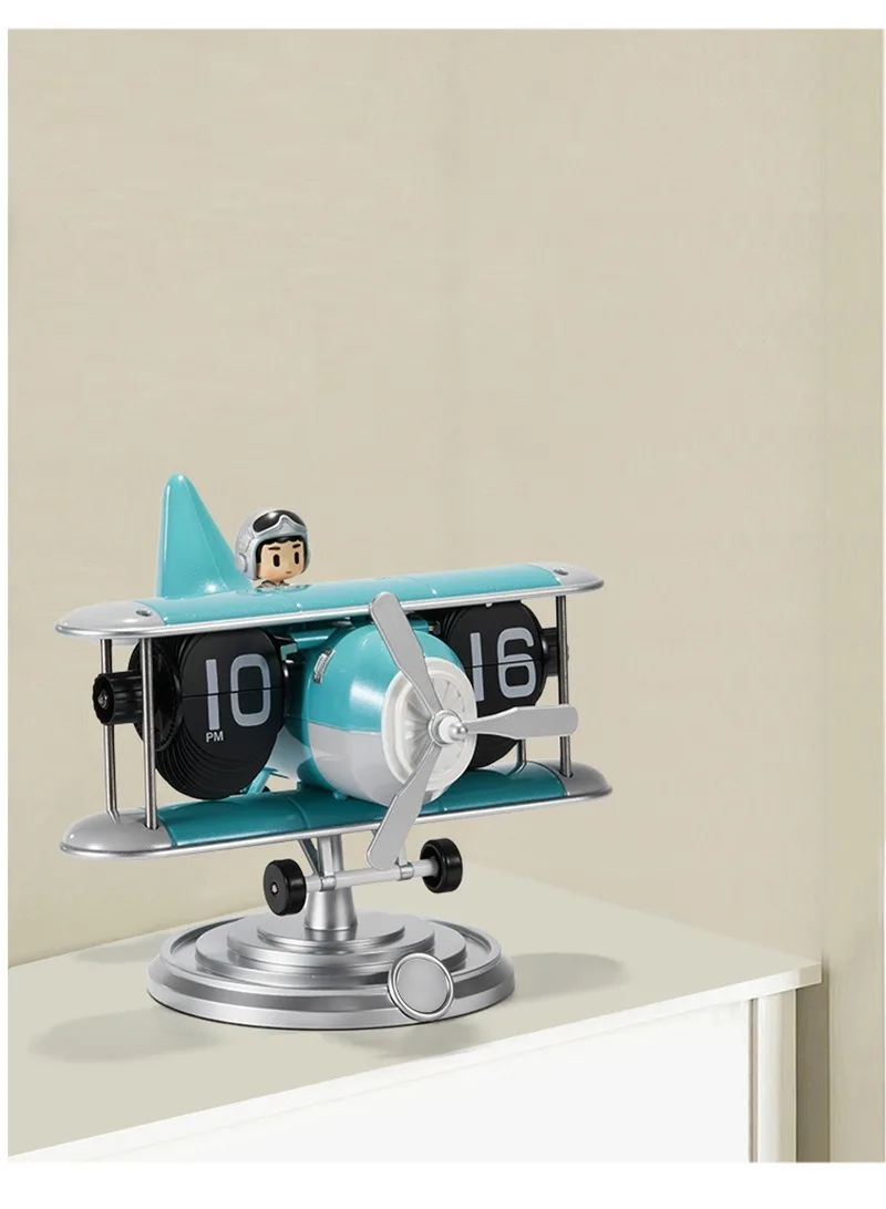 Plastic Case Creative Table Clocks Vintage Aircraft Moulding Desk Clock Auto Page-Turning