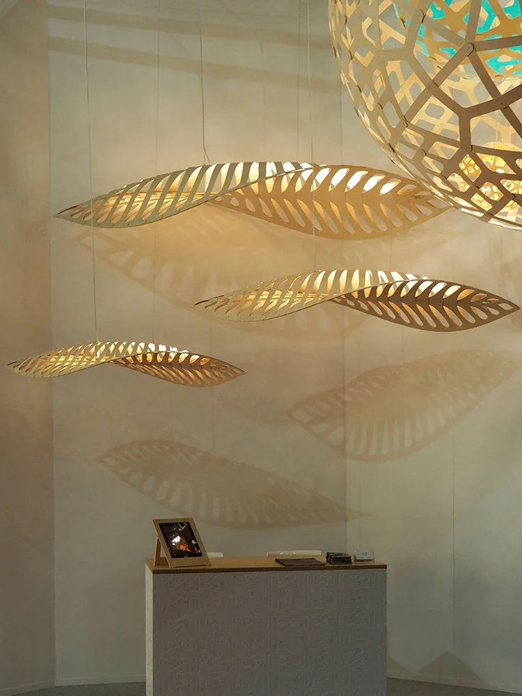 Nordic Wabi Sabi Fish Bone Wood Ceiling Pendant Light Home Deco Living Room Led Chandelier Bar Cafe Hanging Lamp Lustre Fixture led chandelier ceiling chandelier led pendant light