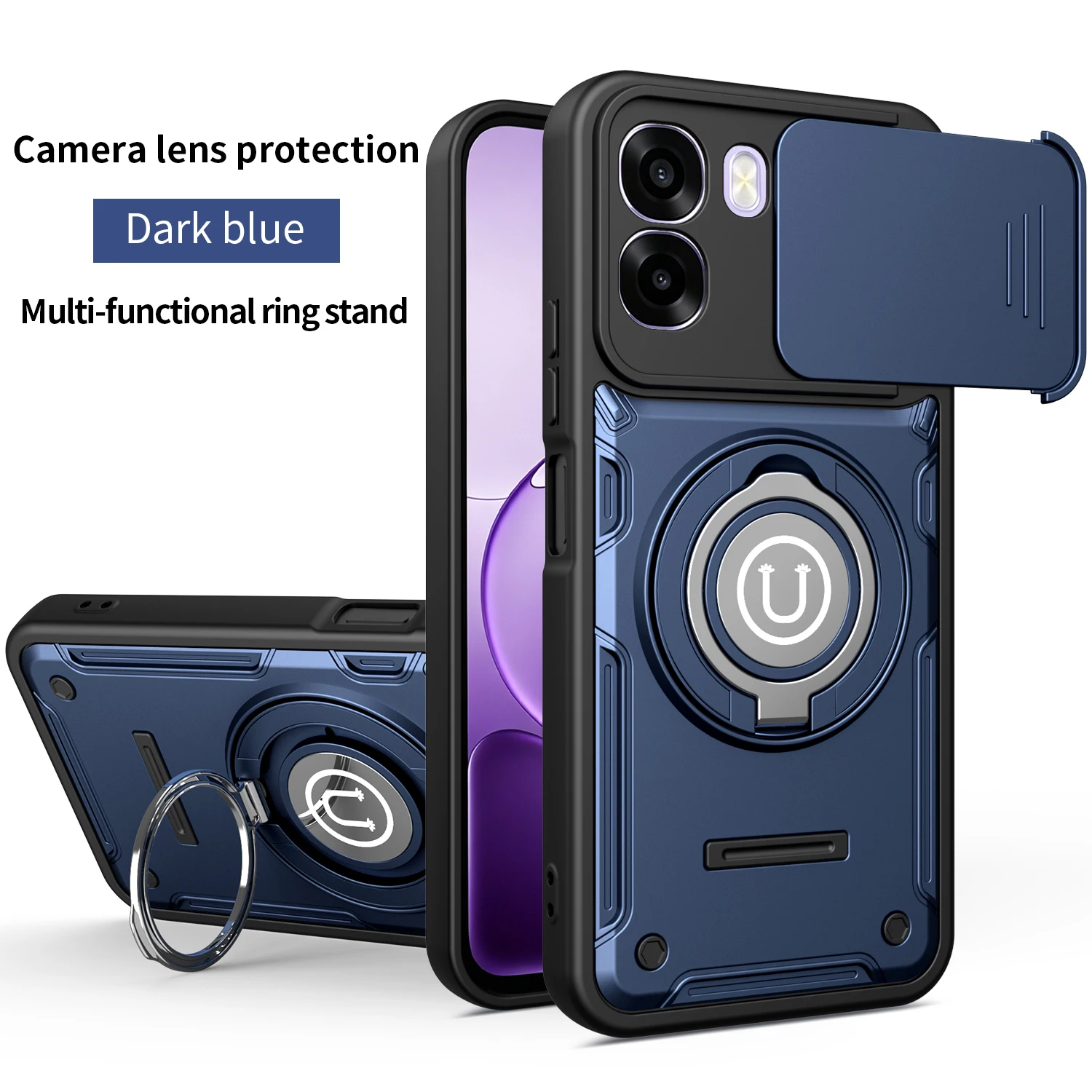 Magnetic Armor Shockproof Phone Case with Ring Holder and Wireless Charging Compatibility