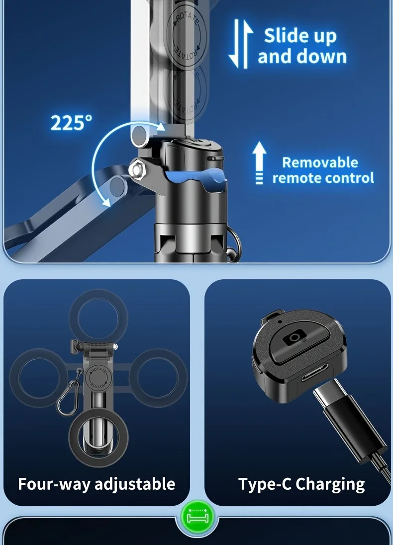 Faltbarer magnetischer Handyhalter & Selfie-Stick mit kabelloser Fernbedienung, 360° drehbare Halterung, kompatibel mit_voghion.com