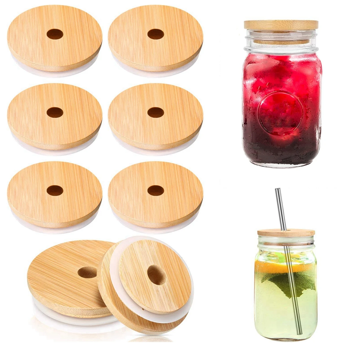 4 Pack Glass Cups Set 24oz Mason Jar w Bamboo Lids & Straw Reusable  Airtight Lid