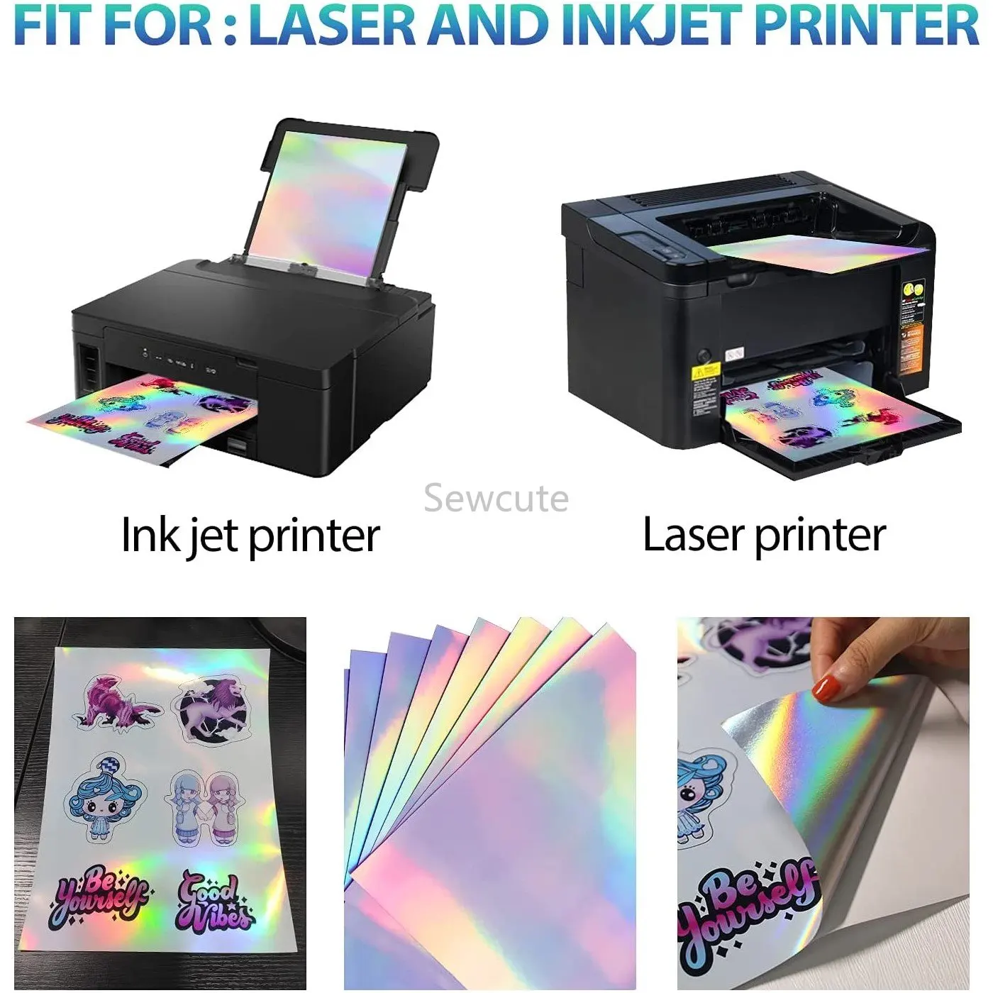 10Sheets Holographic Sticker Paper Vinyl Sticker Paper for Ink Jet Laser Printer Printable Adhesive Waterproof Dries Quickly