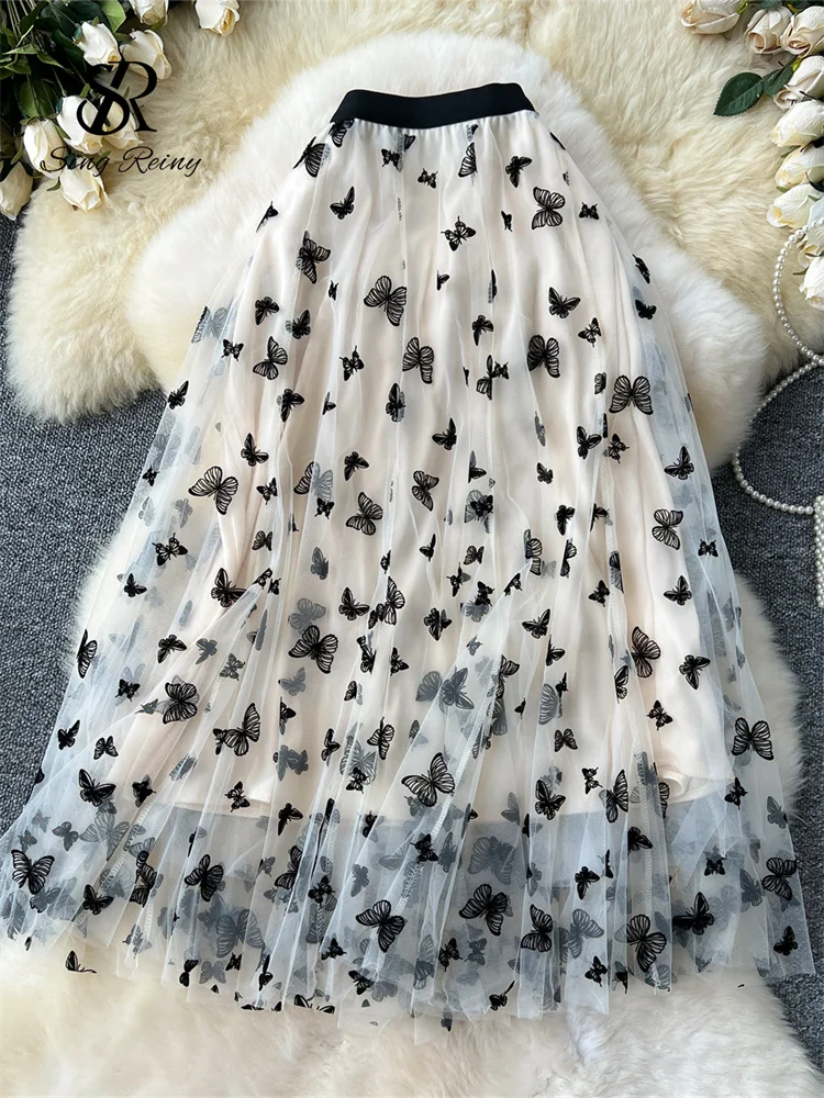 ★2024SS新作★BINARY01★Raon frill check long skirt Women's 2024 Casual Maxi Long Skirt Knot Waist Ruffle Hem