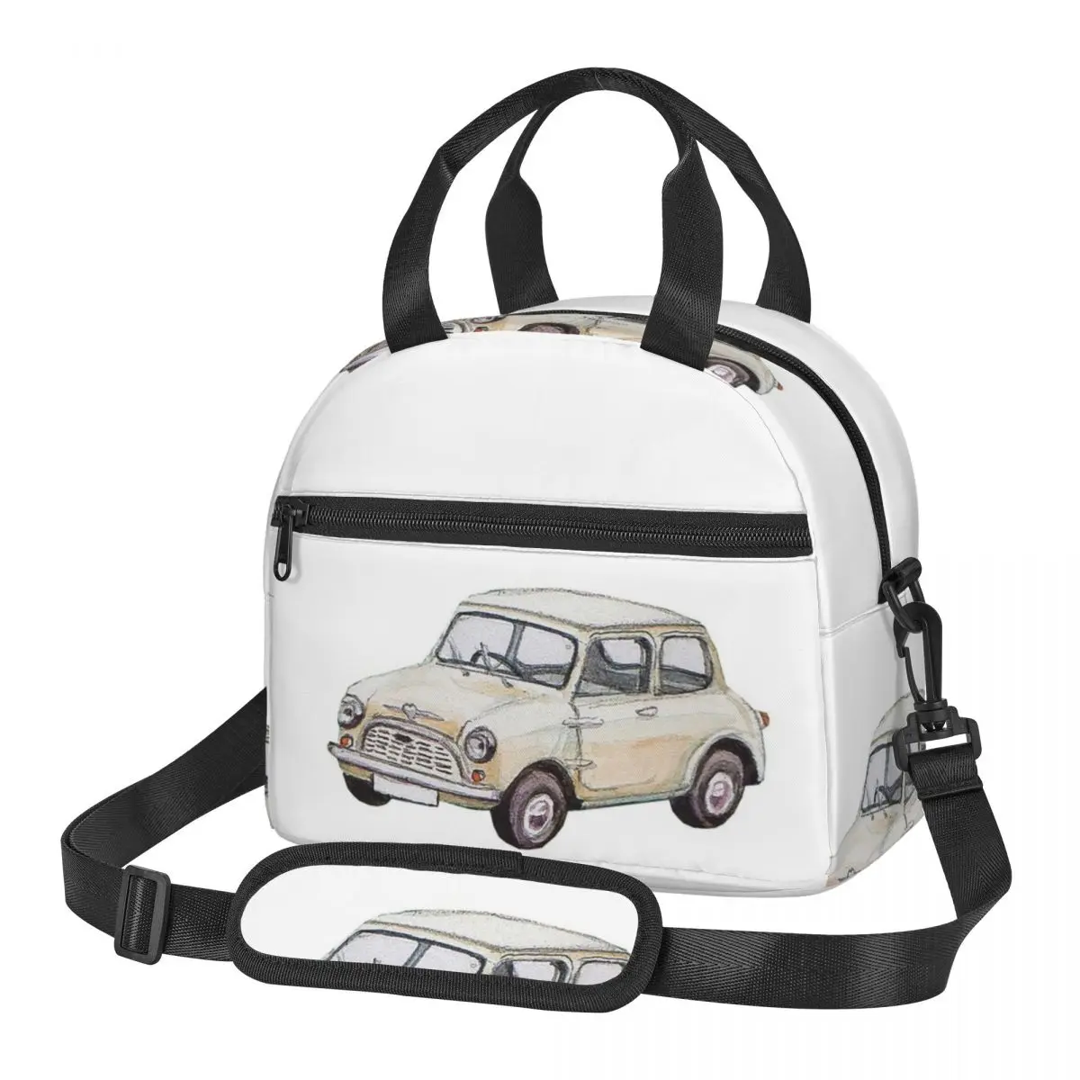 Classic White Mini Cooper In Watercolor Style Lunch Bags Bento Box Resuable Lunch Tote Picnic Bags Thermal Bag for Woman Work