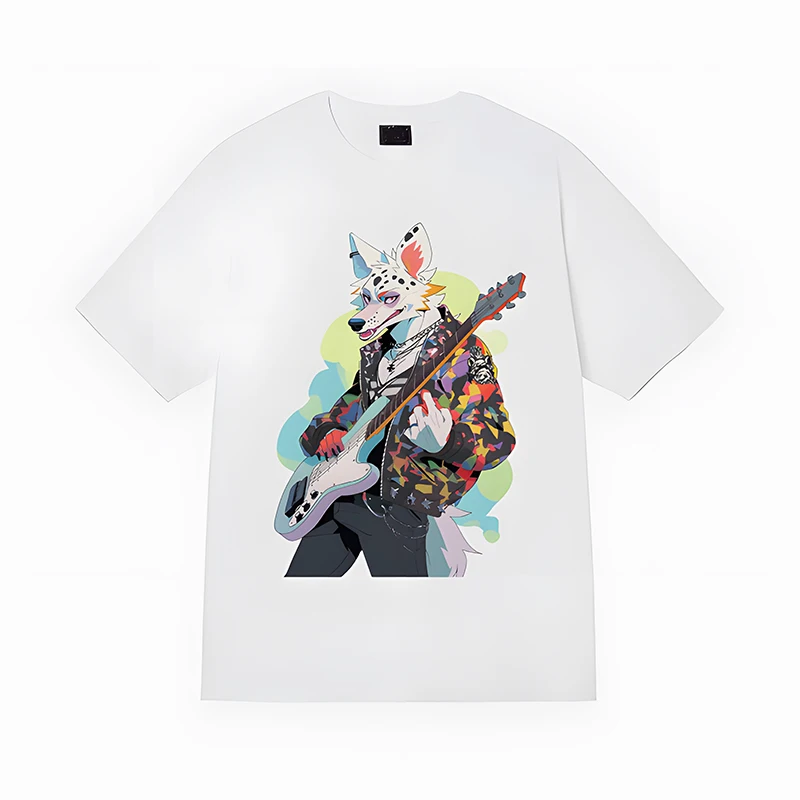 

Men's and women's pure cotton pet-themed dog-inspired couple's loose and versatile trendy T-shirt with a rock superstar