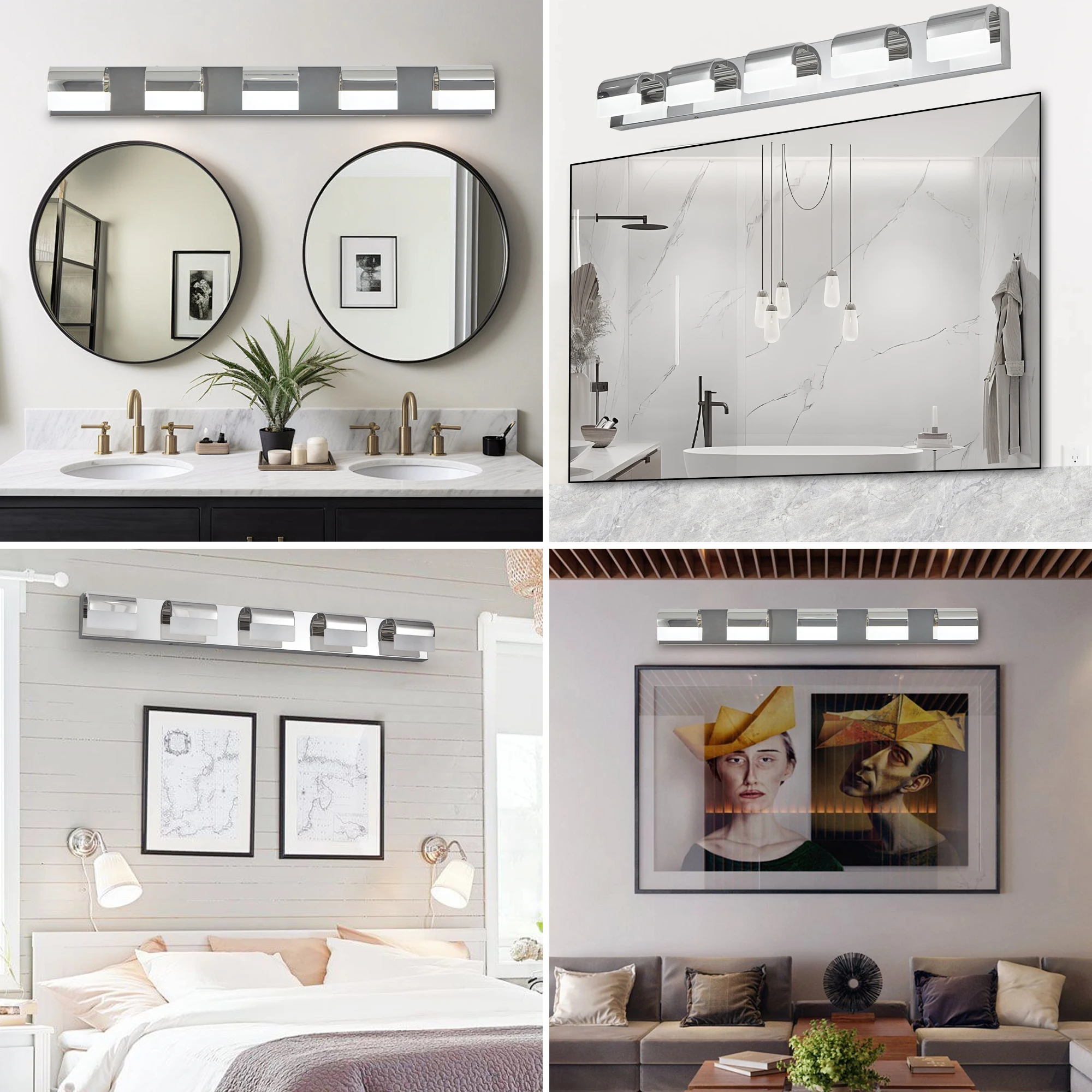 Simple Modern Silver 5 Lights Above Bathroom Lighting Fixtures Acrylic Bathroom Lights LED Home Decor