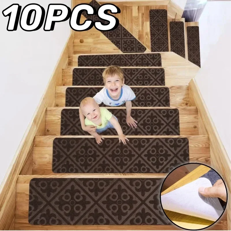 Stair Treads Staircase Anti-Slip Mat 76x21cm Stair Carpet Treads Soft Fabric Noiseproof Mats Machine Washable 10Pcs floor mat