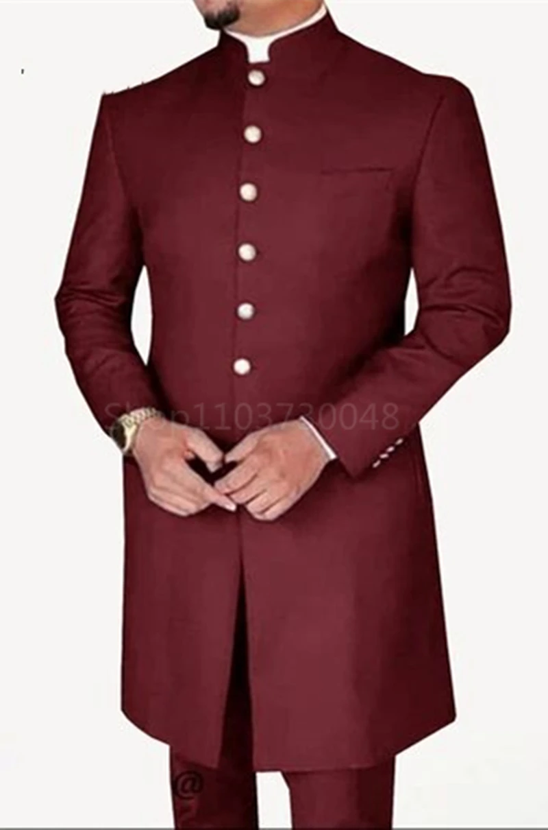 Fashion Style 2 Pieces Men Suits Long Coat with Pants Smart Casual Men's Business/Wedding Suits Single Breasted Jacket Trousers