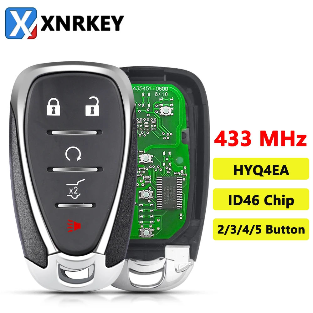 XNRKEY Smart Remote Car Key ID46 Chip 315/433Mhz for Chevrolet Cruze Spark Camaro Equinox Malibu2017-2018 HYQ4AA HYQ4EA Key xnrkey 4 5 button smart remote car key id46 chip 433mhz for chevrolet cruze spark camaro equinox malibu2017 2018 hyq4ea key