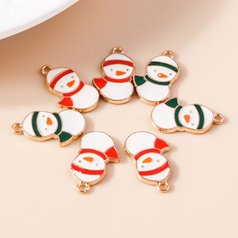 20 Stück 12x20mm Cartoon-Emaille-Weihnachtsschneemann-Anhänger für Schmuckherstellung, Halsketten, Ohrringe, Armbänder, DIY-Bastelbedarf
