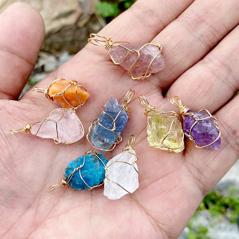 Tumbled Stones Quartz Wire Wrapped Stone Necklace Diy Raw Crystal