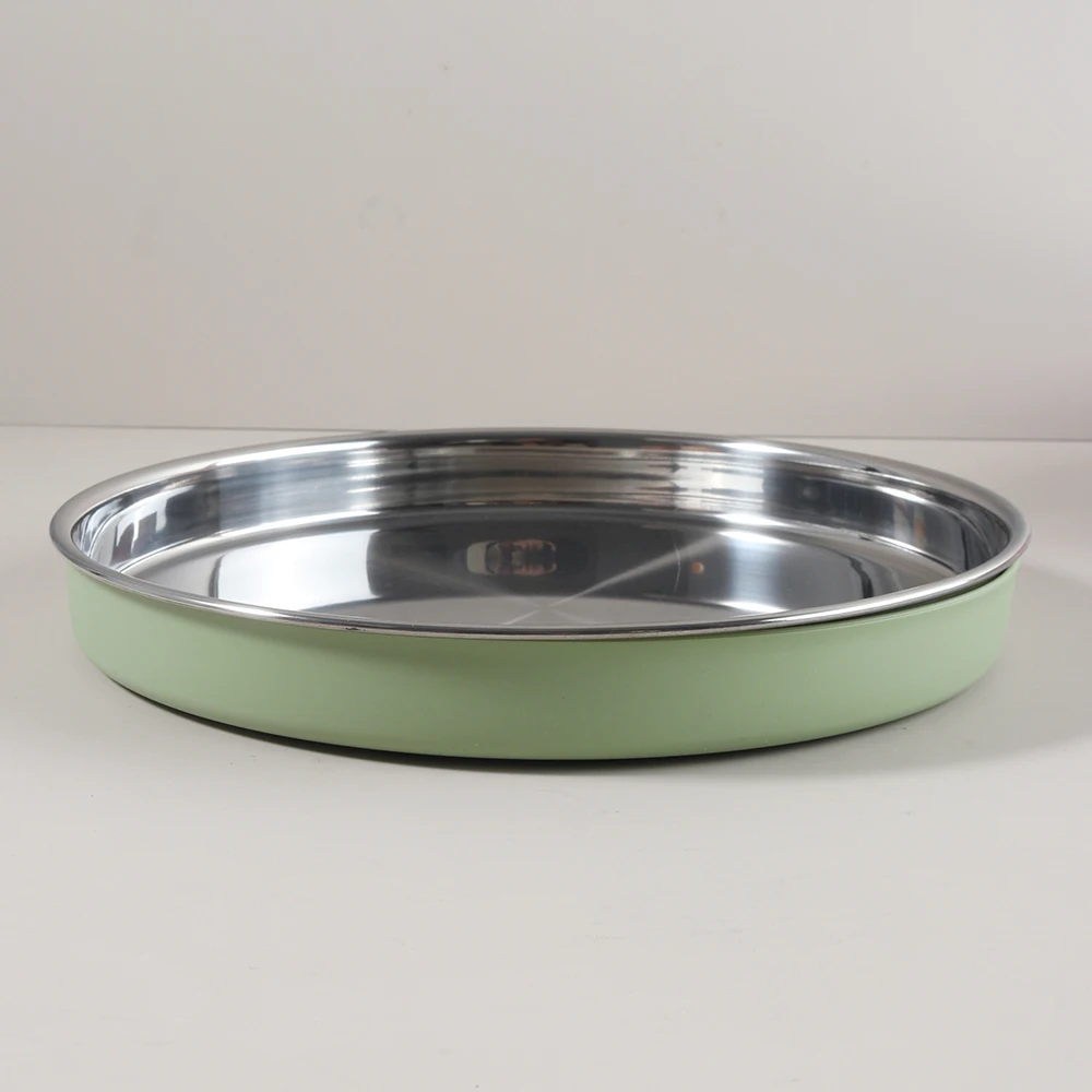 طبق دائري مخصص للأطفال من السيليكون والفولاذ المقا...