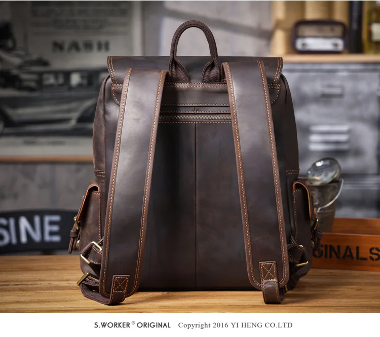 PNDME Vintage Crazy Horse Rindsleder Herren-Rucksäcke mit großem Fassungsvermögen Outdoor-Reisen lässig Luxus handgefertigter Rucksack aus echtem Leder – Detail 12