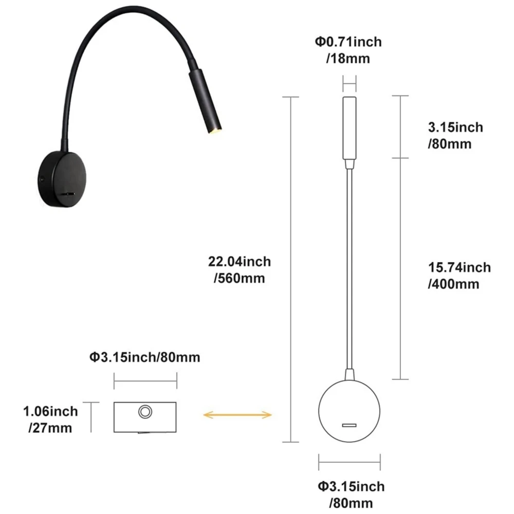 Tokili Adjustable Gooseneck Book Lamp Bed W Switch Indoor Wall Mounted Night Sconces Indirect Lighting Decor 3W LED AC100-240V
