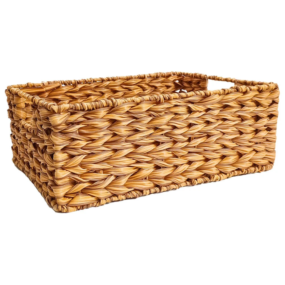 

Woven Storage Basket Shelves Laundry Baskets Toy Natural Wicker Hyacinth Storage Basket Handle Desktop Holder