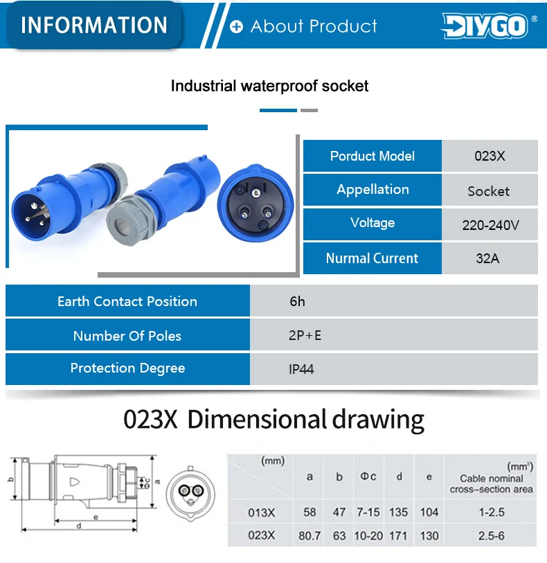 32A Hohe Qualität IP44 3P Wasserdichte Industriestecker & Buchse Männlich Weiblich 2P + E Draht Kabel Außenanschluss 220V-240V Anschlussdose – Detail 2