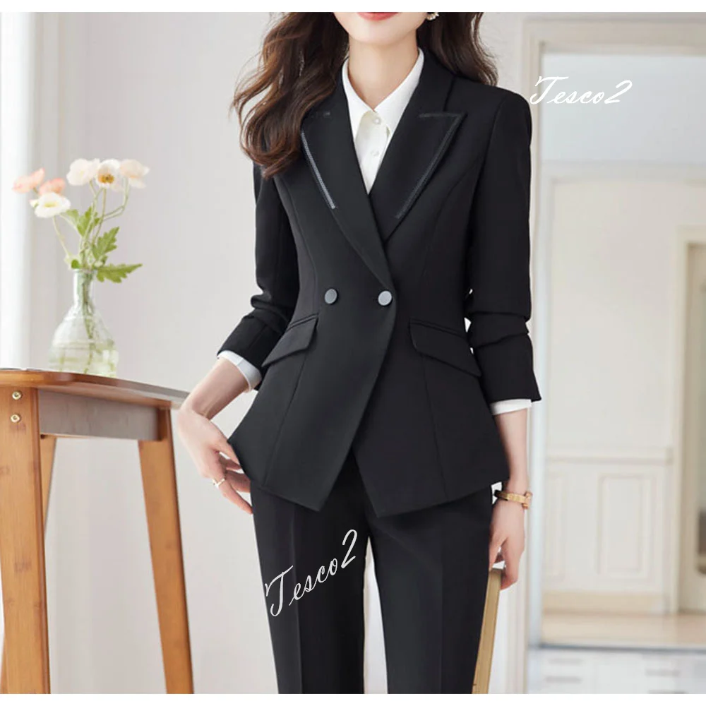 Tesco Women's Fashion Suit 2 Piece Notch Collar With Sequins Blazer+Pants Yellow Black Formal Casual Female Jacket Set For Party