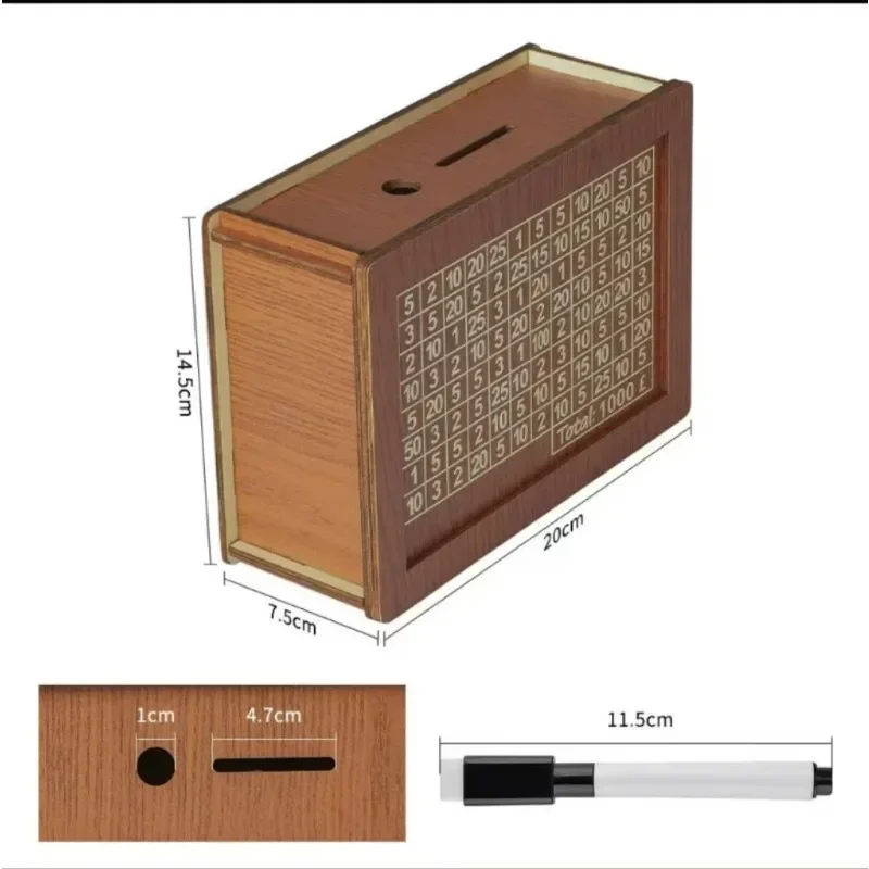 1000/2000/3000/5000/10000 Euro Wooden Money Box - Reusable Piggy Bank with Savings Goal Tracker & Numbered Compartments 3