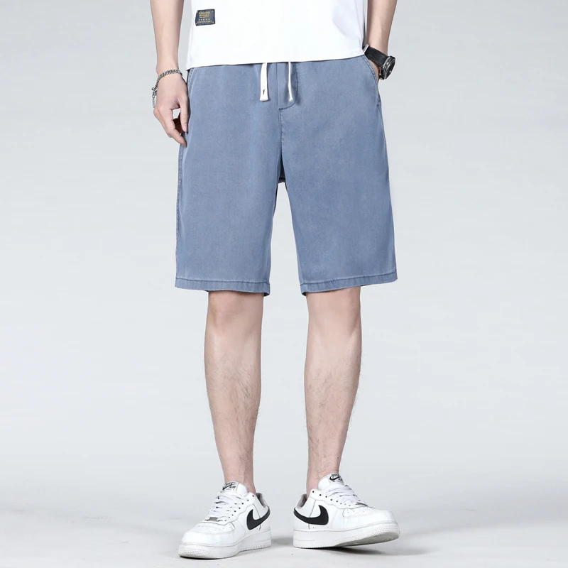 Mingyu Brand Summer Thin Soft Lyocell Fabric Denim Shorts Men Loose Drawstring Elastic Waist Grey Casual Short Large Size M-5XL