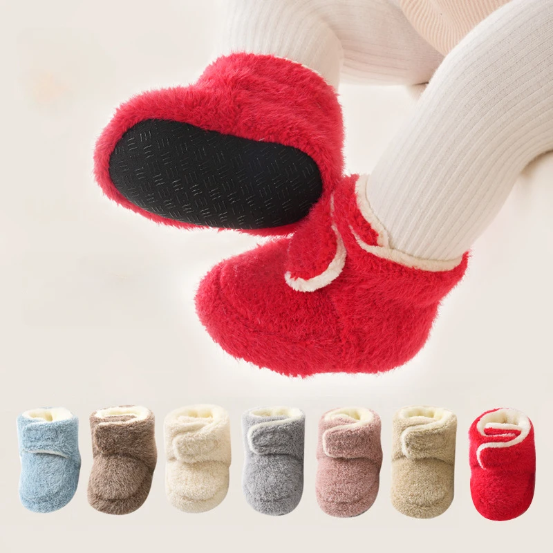 

Winter Newborn Baby Floor Socks Warm Wool Thickening Shoes Boy Girl Anti Slip Boots Plush Soft Soled Infant Toddler Kids Socks