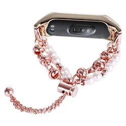 Elegant Blue Alloy Chain Wristband Bracelet - Metal Smart Band Accessory for Mi Band 4 (Rose Gold)