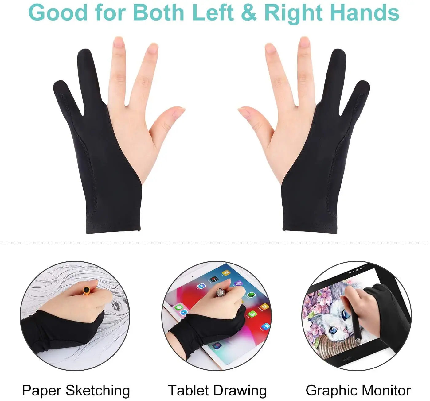Black Digital Drawing Glove Palm Rejection Glove for Graphics Tablet