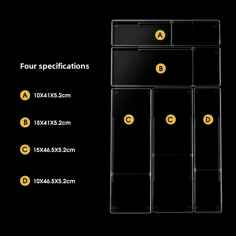 Divided Storage Rack, Kitchen Drawer Organizer, High-Transparency Storage Box, Mobile Divider for Kitchen or Office