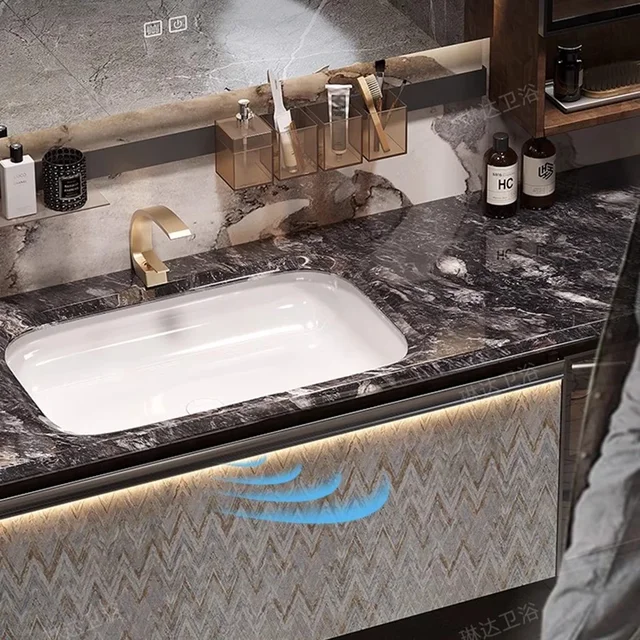 Wc Armadietto da bagno multifunzione Lavabo Vanity Armadio da parete Kit di stoccaggio Specchi Cassetto Specchio Gabinete Mobili per la casa 6