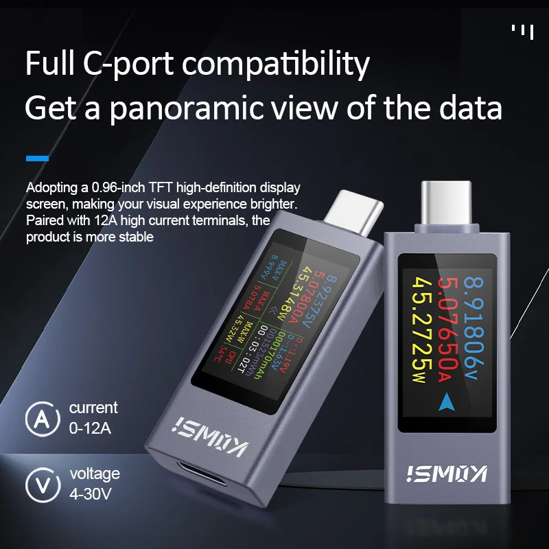 Фото Устройство для измерения силы тока и напряжения, USB Type-C, 4-30 в, 0-12 А №3
