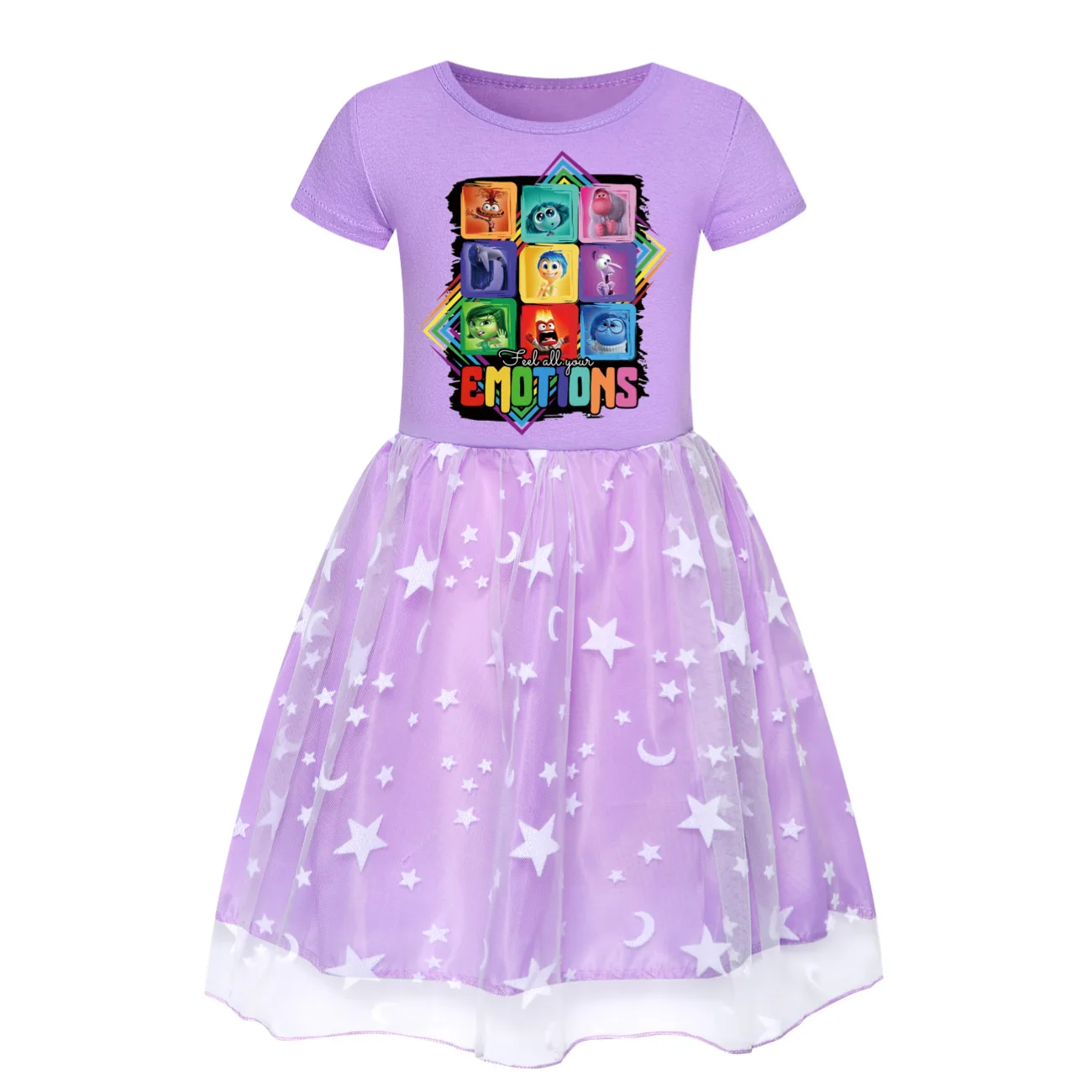 Kids Girls Dress Inside Out 2 Summer Cartoon Joy Disgust Lace Princess Vestido Dress Casual Clothes Children Birthday Party Sets