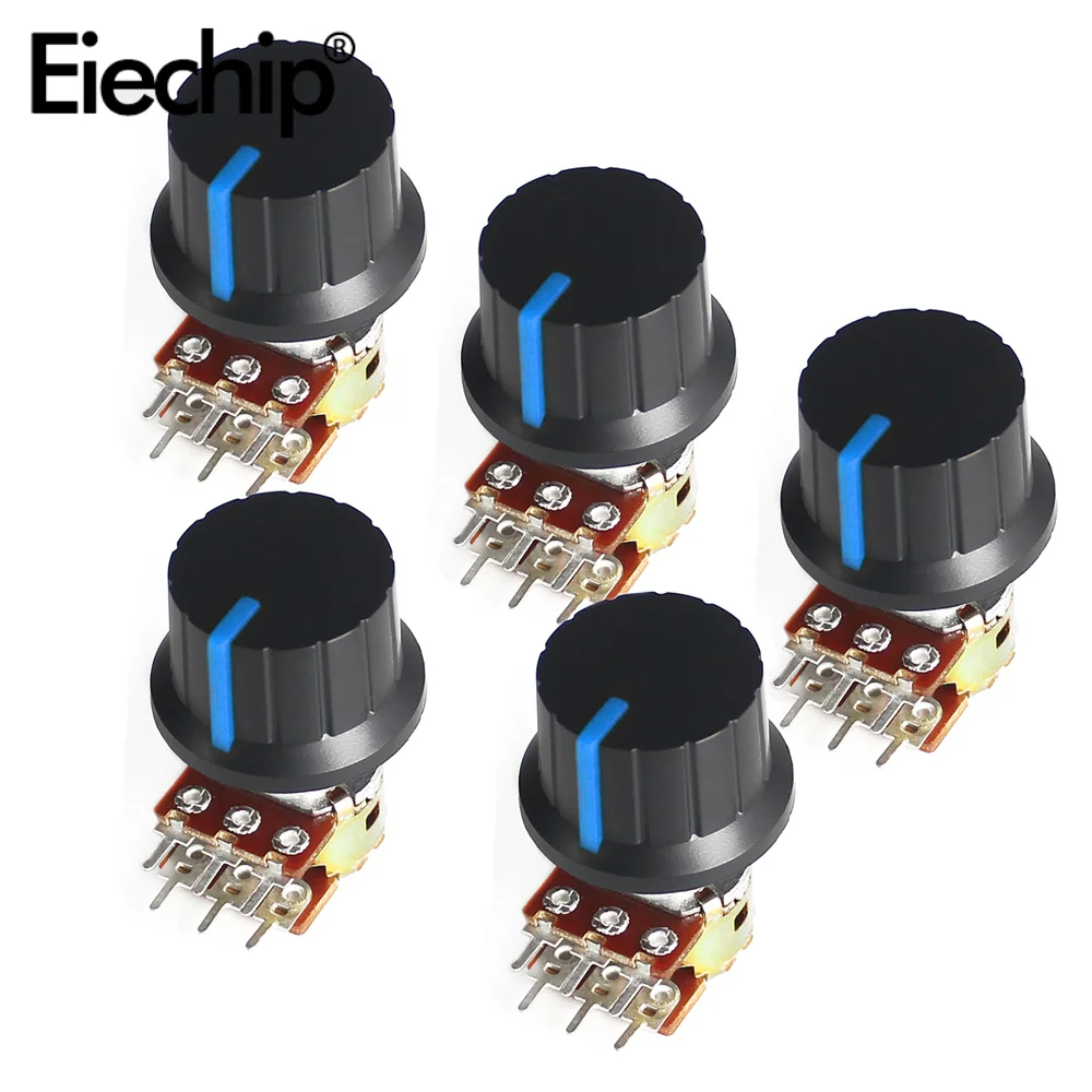 

5Set 15mm WH148 Potentiometers 6pin 1K 2K 5K 10K 20K 50K 100K 250K 1M with Blue AG2 Knob Cap Linear Potentiometer Kit