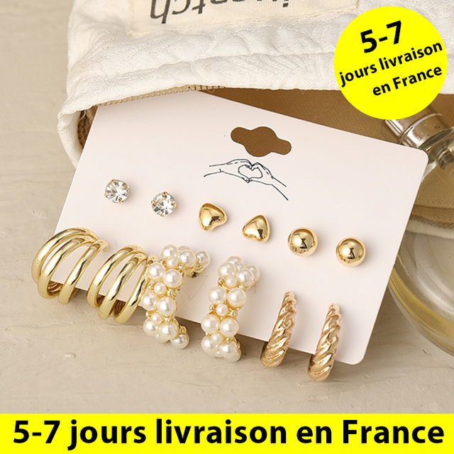 Bohemian Colorful Resin Acrylic Hoop Earrings Set For Women Trendy Gold Color Pearl Hoop Earrings Brincos Party Jewelry