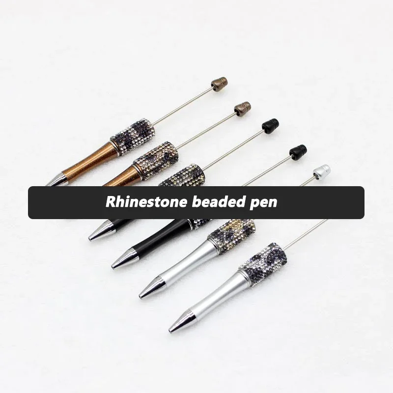 10pcs Diamond Beaded Pen Handmade DIY Beadable Ballpoint Pens Gift Colored Leopard Pattern Rhinestone Pen School Supplies