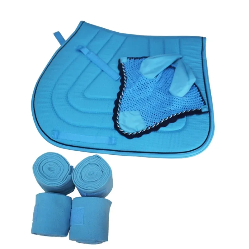 Pure Cotton Breathable And Absorbent Saddle Pad Ear Muffs Bandage Gaiters Three-piece Matching Equestrian Sweat Pad