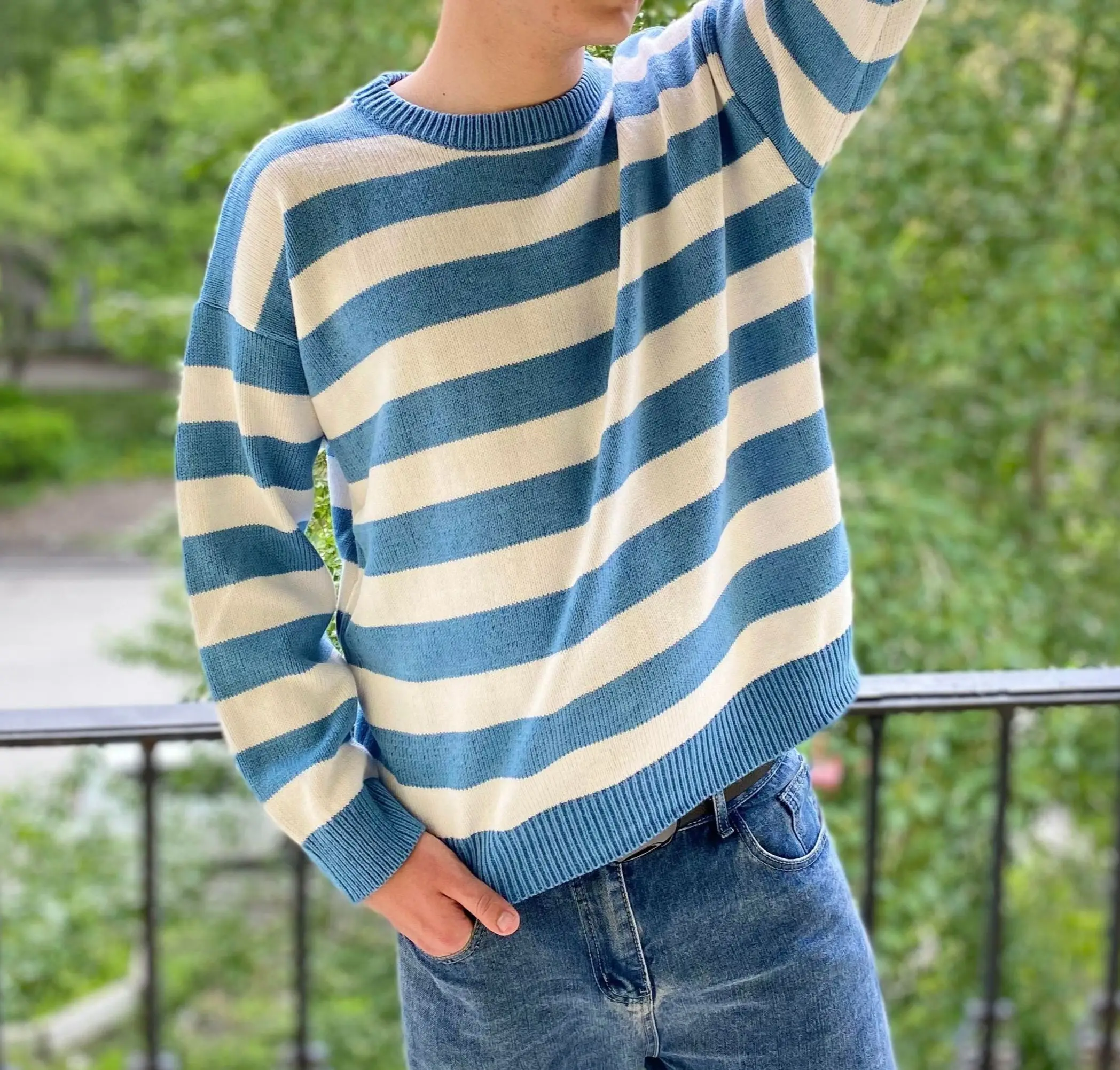 2022 Fashion New Striped Sweater Blue And White Men's And Women's Loose  6-color Casual Korean Version Knitted Jacket Top M-3XL - AliExpress Women's  Clothing