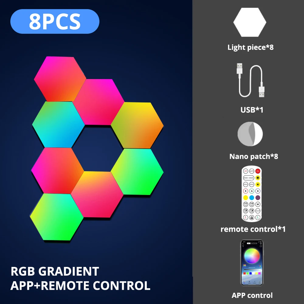 RGB Bluetooth LED Hexagon Light Indoor Wall Light APP Remote Control Night Light Computer Game Room Bedroom Bedside Decoration night stand lamps Night Lights